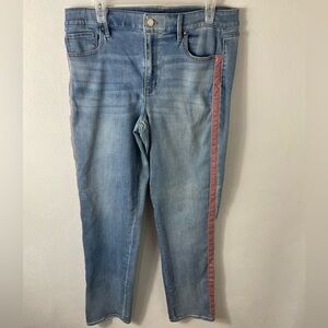 WHBM The Slim Curvy Pink Tuxedo Stripe Blue Jeans Sz 14L Long